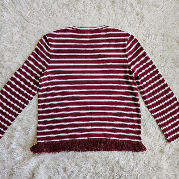 Kate Spade Women's Red Stripes Tassel Trim Crew Neck Long Sleeves Shirt Top XS - Picture 3 of 8